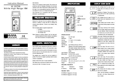 Hanna Instruments HI 93708 Nitrite High Range ISM Instruction Manual - cover page