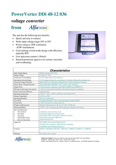 AlfaTronix PowerVerter DDi 48-12 036 Voltage Converter Handbook - cover page