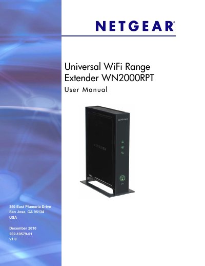 NETGEAR WN2000RPT WiFi Range Extender User Manual - cover page