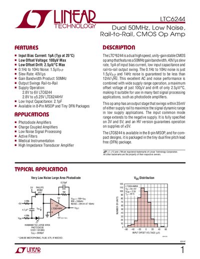 Linear Technology LTC6244 Dual Op Amp Datasheet - cover page