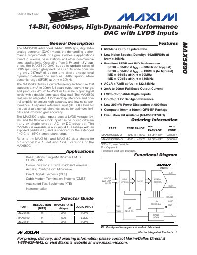 Maxim MAX5890 14‑Bit 600Msps DAC Datasheet - cover page