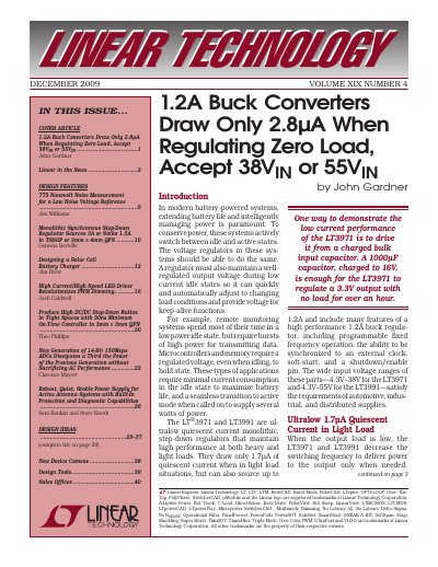 linear DESIGN FEATURES LTMag_V19N4_Dec09 1.2A Buck Converters Draw Only 2.8 A When Regulating Zero Load Accept 38VIN or 55VIN service manual - cover page