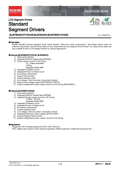 ROHM BU9795AKV LCD Segment Driver Technical Note - cover page