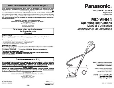 Panasonic MC-V9644 Vacuum Cleaner Operating Instructions - cover page