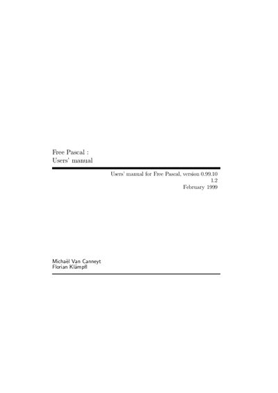 Free Pascal 0.99.10 User's Manual - cover page