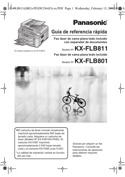 Panasonic KX-FLB811/KX-FLB801 Laser Fax Station Quick Reference Guide - cover page