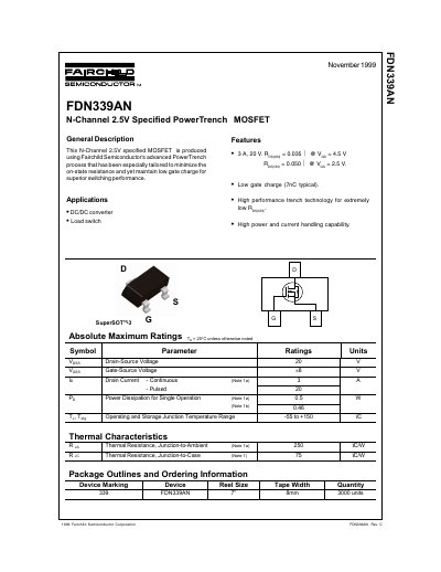 Fairchild FDN339AN N-Channel MOSFET Datasheet