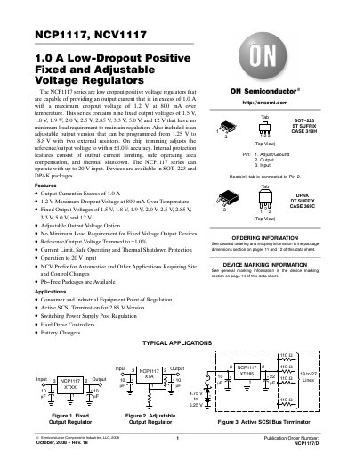 ON Semiconductor NCP1117/DNCP1117 NCV1117 Low-Dropout Voltage Regulator Datasheet - cover page