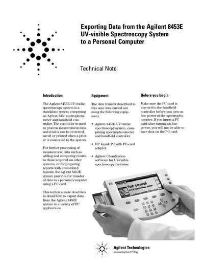 Agilent 8453E UV-visible Spectroscopy System Data Export Technical Note - cover page