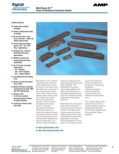 Tyco Multi-Beam XL Power Distribution Connector System Catalog - cover page
