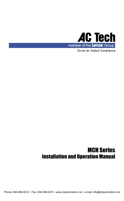 AC Tech MCH Series Installation Operation Manual - cover page