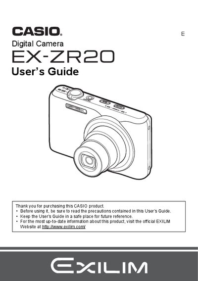Casio EX-ZR20 Digital Camera User's Guide - cover page