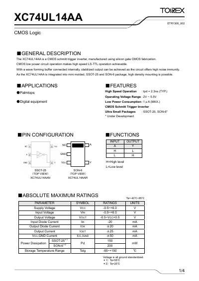 Torex XC74UL14AA CMOS Logic Datasheet - cover page