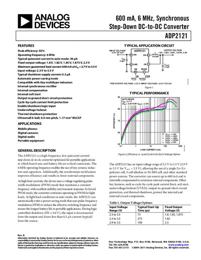 Analog Devices ADP2121 Step-Down DC-DC Converter Datasheet - cover page