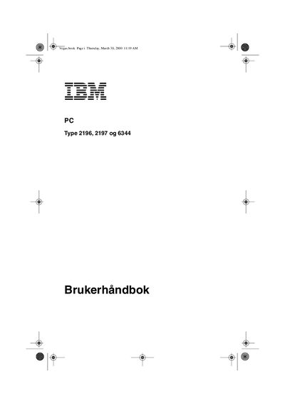 IBM PC Type 2196, 2197 and 6344 User Manual - cover page