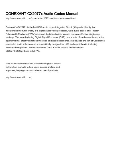 Conexant CX2077x USB Audio Codec IC Datasheet - cover page