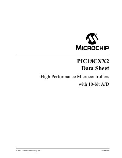Microchip PIC18CXX2 Data Sheet - cover page