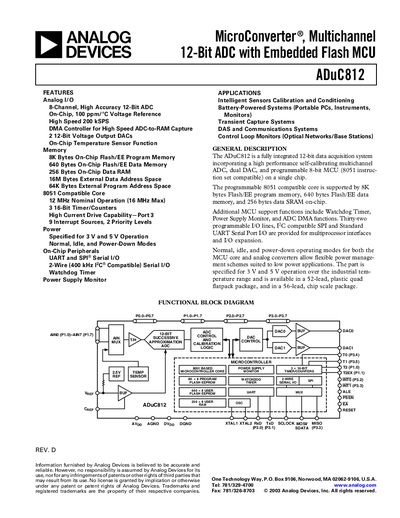 Analog Devices ADuC812 MicroConverter Datasheet - cover page