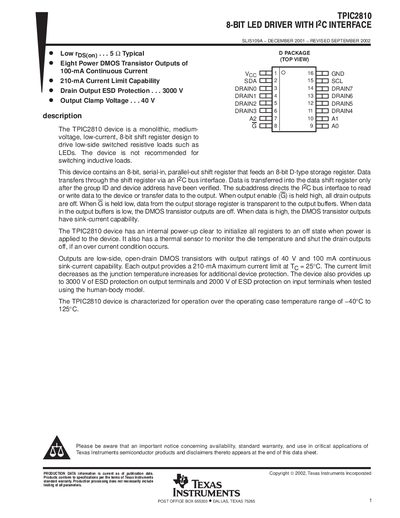 Texas Instruments TPIC2810 8‑Bit LED Driver with I2C Interface Datasheet - cover page