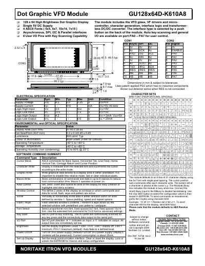Noritake GU128x64D-K610A8 Dot Graphic VFD Module Handbook - cover page