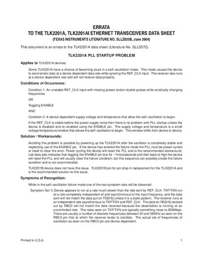 ERRATA TLK2201A/TLK2201AI Manual - cover page