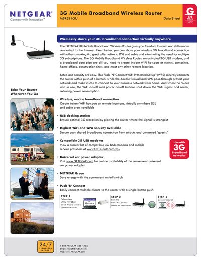 NETGEAR MBR624GU 3G Mobile Broadband Wireless Router Data Sheet - cover page