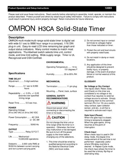 Omron H3CA Solid-State Timer Operation and Setup Instructions - cover page