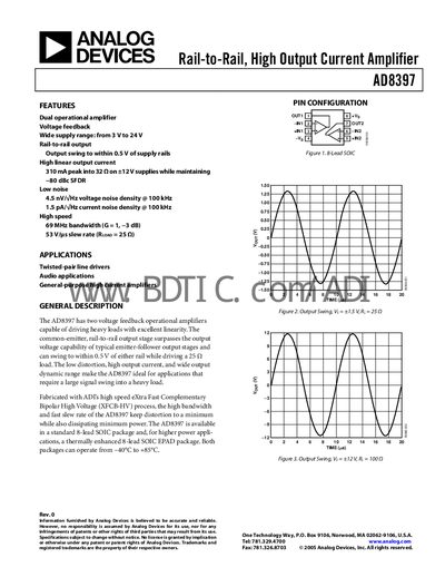 Analog Devices AD8397 Operational Amplifier Datasheet - cover page