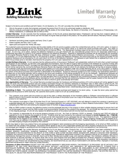 D-Link Limited Warranty - cover page
