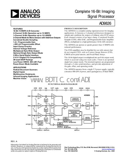 Analog Devices AD9826 Datasheet - cover page