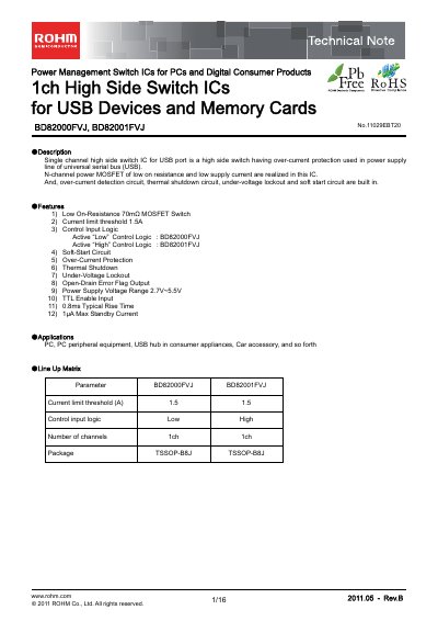 ROHM BD82000FVJ / BD82001FVJ High Side Switch IC Datasheet - cover page
