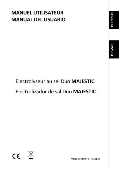 Pool Technologie Duo Majestic Salt Electrolysis System User Manual