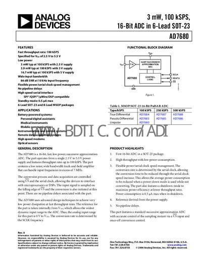 Analog Devices AD7680 Datasheet - cover page