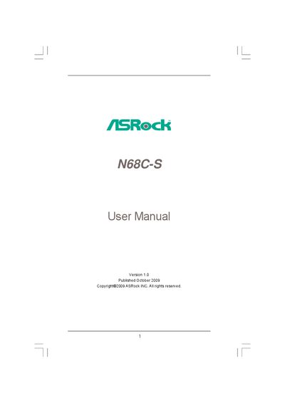 ASRock N68C-S Motherboard User Manual - cover page