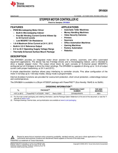 Texas Instruments DRV8824 Handbook - cover page