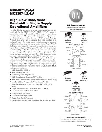 ON Semiconductor MC34071/2/4/A MC33071/2/4/A DATA SHEET - cover page