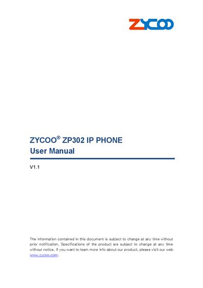 Zycoo ZP302 IP Phone User Manual - cover page