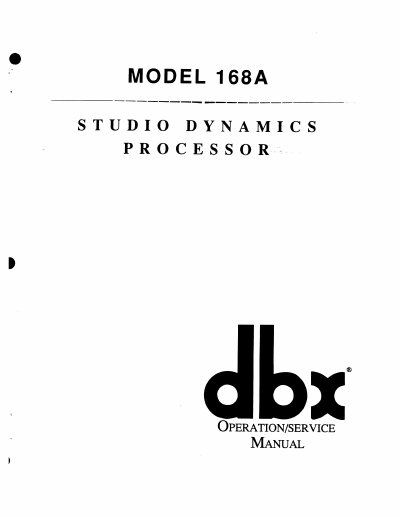 dbx 168A Studio Dynamics Processor Operation/Service Manual - cover page