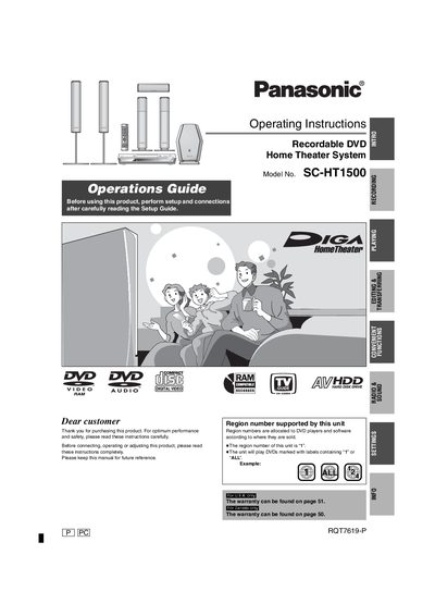 Panasonic SC-HT1500 Recordable DVD Home Theater System Operations Guide