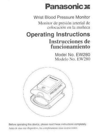 Panasonic EW280 Wrist Blood Pressure Monitor Operating Instructions - cover page