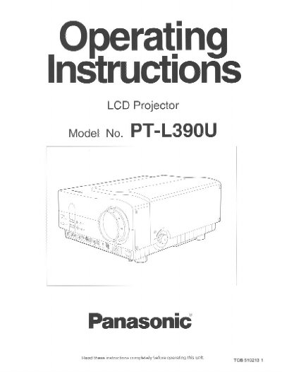 Panasonic PT-L390U LCD Projector Operating Instructions - cover page
