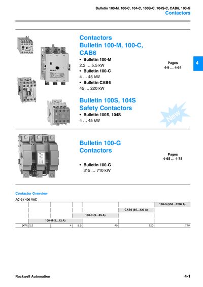 Rockwell Automation 100-M, 100-C, 104-C, 100S-C, 104S-C, CAB6, 100-G Contactors Bulletin - cover page