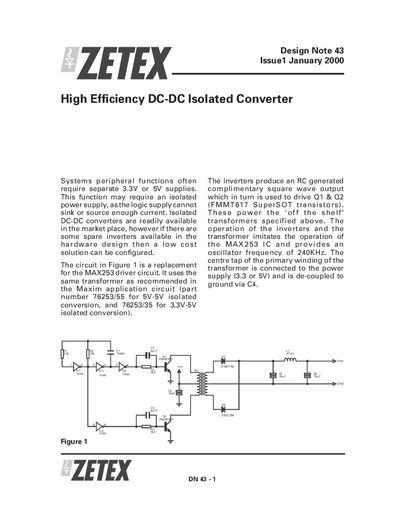 ZETEX High Efficiency DC-DC Isolated Converter Application Note - cover page