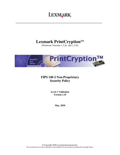 Lexmark PrintCryption FIPS 140-2 Security Policy - cover page