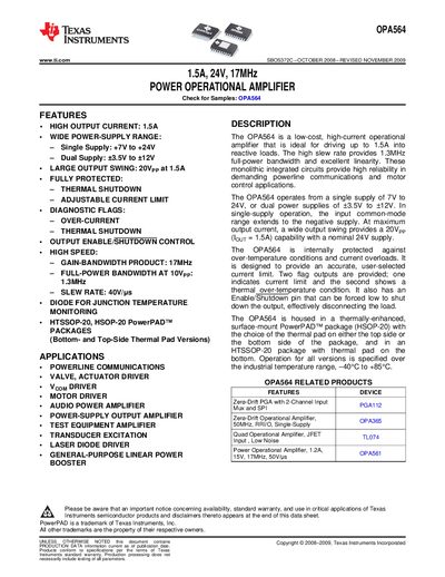 Texas Instruments OPA564 Datasheet - cover page