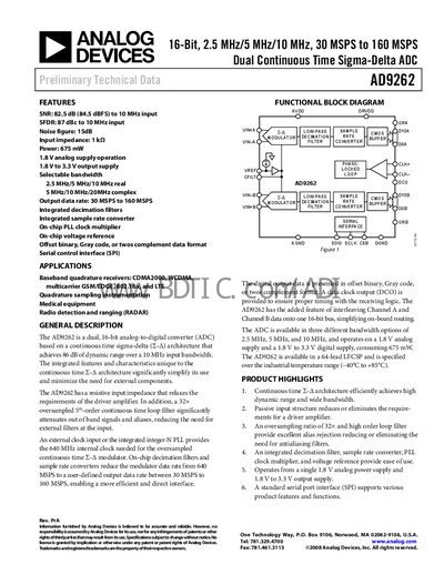 Analog Devices AD9262 Datasheet - cover page