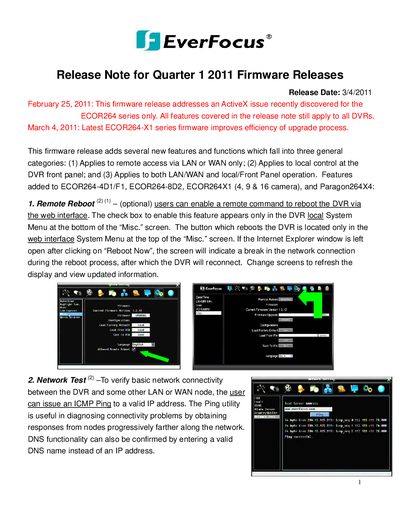 EverFocus Q1 2011 Firmware Release Note for ECOR264/Paragon264X4 DVRs - cover page
