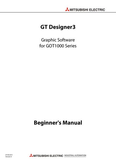 MITSUBISHI ELECTRIC GT Designer3 for GOT1000 Series Beginner's Manual - cover page
