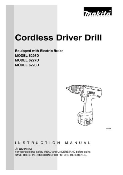 Makita 6226D Cordless Driver Drill Instruction Manual - cover page