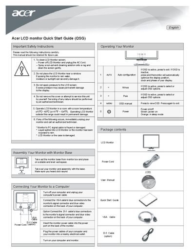 Acer LCD Monitor Quick Start Guide - cover page